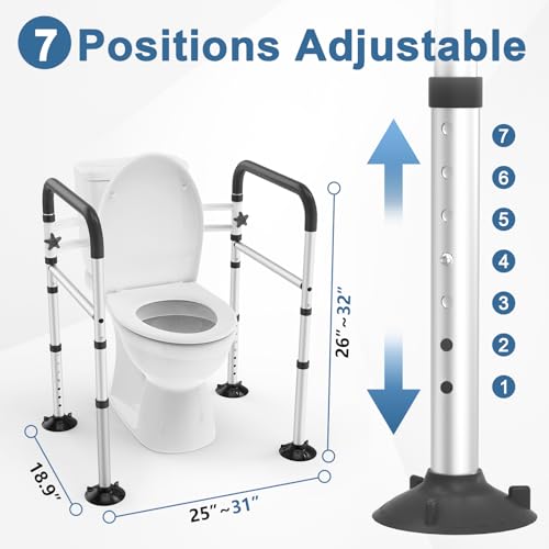 HOMLAND Toilet Safety Rails for Seniors, FSA/HSA Eligible Adjustable Detachable Toilet Safety Frame with Handles for Elderly and Disabled, 350LBS Handicap Toilet Rail Fits Most Toilets