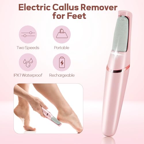 Smooth Pedicure Wand, Electric Foot Callus Remover Rechargeable Pedicure Tool Callus Remover for Feet Electronic Foot File, Feet Care for Removes Dry Hard & Dead Skin Ideal Gift (Pink)