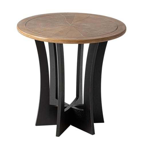COZAYH Farmhouse Round End Table with Criss-Cross Wood Legs, Rustic French Country Side Table for Dinning or Living Room, Modern, Black, Natural Wood, 23.62’’W*23.62’’D*23.22’’H