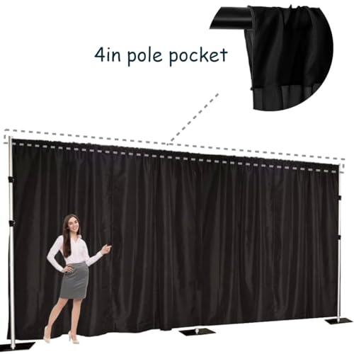 Two Layers Backdrop Made with One Piece Chiffon Tulle & Polyester for Professional Extra Wide Blackout Curtains (Black, 20 x 8 ft)