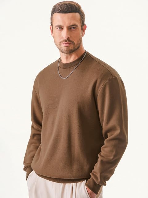 JMIERR Men's Casual Fleece Long Sleeves Crewneck Sweatshirts Thick Cotton Pullover Sweatshirt for Men, US38(S), Brown