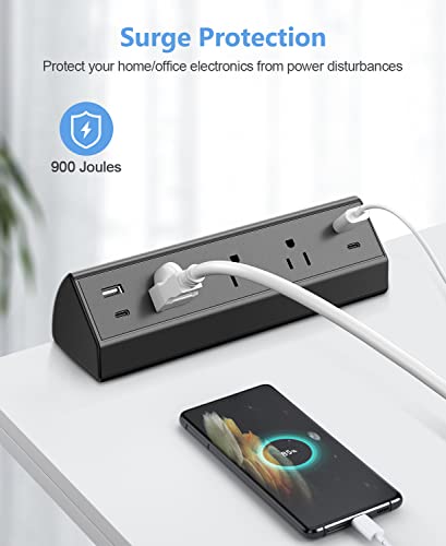 Desk Clamp Power Strip,Desktop Mount Surge Protector,40W Fast Charging Station,2 PD 20W USB C Ports,3 Outlets,6FT Flat Plug for Home,Office,Fit 1.6" Tabletop Edge