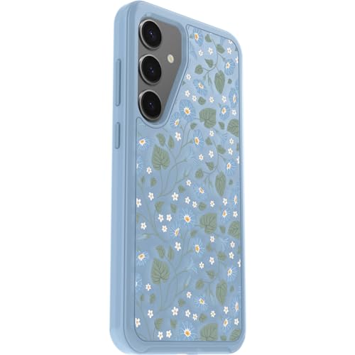 OtterBox Samsung Galaxy S24+ Symmetry Series Clear Case - DAWN FLORAL (Blue), ultra-sleek, wireless charging compatible, raised edges protect camera & screen