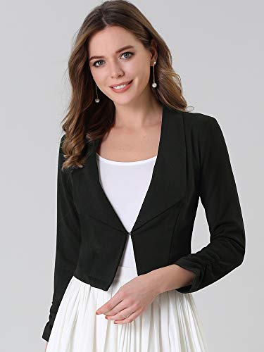 Allegra K Women's Notched Lapel Ruched Sleeve Jackets Business Cropped Blazer Small Purple Berry