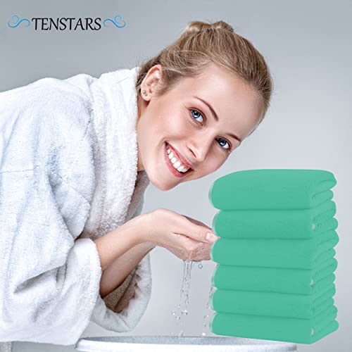 TENSTARS Silk Hemming Hand Towels for Bathroom - Quick Drying - Ultra Soft Microfiber Absorbent Towel for Bath Fitness, Gym, Shower, Hotel, and Spa - 16x28 Inch | Set of 6, Light Teal