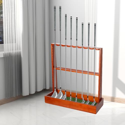 Derkerry Large Golf Club Rack Stand: Wooden Golf Clubs Holder Organizer with Grass Mat for 8 Golf Clubs & 12 Golf Balls - Golf Club Stand Racks for Garage Home Indoor (Black)