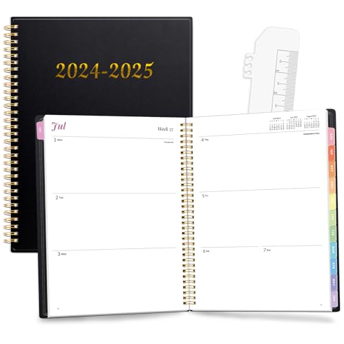 2024-2025 Academic Planner, Annecy Weekly ＆ Monthly Planner from Jul. 2024 – Jun. 2025, 8.5"x11" School Year Daily Planner with Monthly Tab, Waterproof PVC Cover, Spiral Bound, Pocket, Bookmark, Black