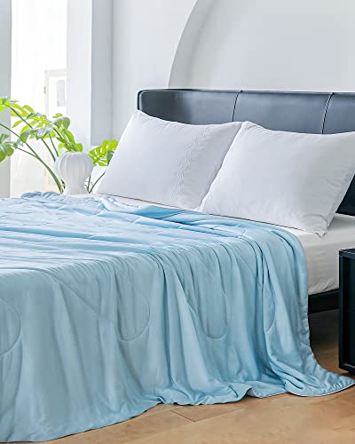 Topblan Cooling Comforter Queen Size, Lightweight Summer Blanket for Menopause Night Sweats, Breathable Soft Cooling Blanket for All Season Use, Machine Washable, 90"x90", Blue