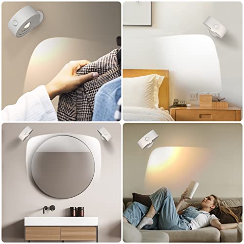 DEALGADGETS LED Wall Lights 2Pcs, Motion Sensor Light Indoor with Rechargeable Battery Operated, Dimmable & 3 Color Temperatures, 360° Rotation & Magnetic for Bedside, Hallway, Stair
