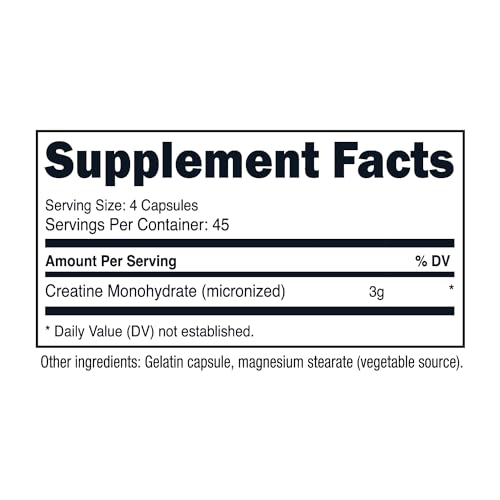 Nutricost Creatine Monohydrate 3,000mg, 180 Capsules (750mg Per Capsule) - Gluten Free, Non-GMO