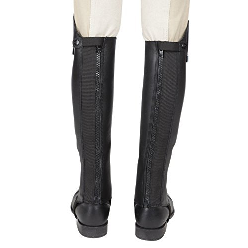 Huntley Equestrian 01004 Ultra Soft Custom Fit Along with Flexibility & Stability Premium Leather Half Chaps Maximum Grip & Durability Upper Swagger Tab & Metal Pendant - Black - Extra Small