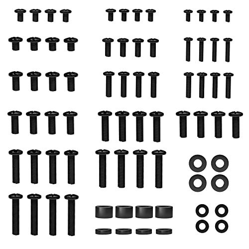 BONTEC Universal TV Mounting Hardware Screw Kit, Compatible with TVs Up to 80 inch, Includes M4, M5, M6, M8 Screws, Washers, Spacers, VESA Mounting, Ceiling Mount, TV Wall Mount Kit, Black