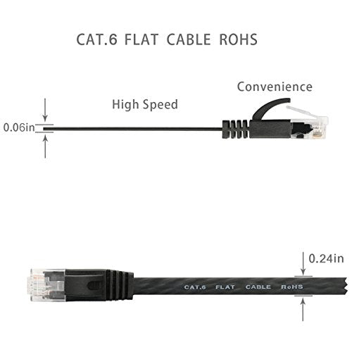 Cat 6 Ethernet Cable 35 ft, Outdoor&Indoor 10Gbps Support Cat8 Cat7 Network, Flat Internet RJ45 LAN Patch Cords, Cat6 Fast Speed Computer Wire with Clips for Router, Modem, PS4/5, Xbox, Gaming, Black