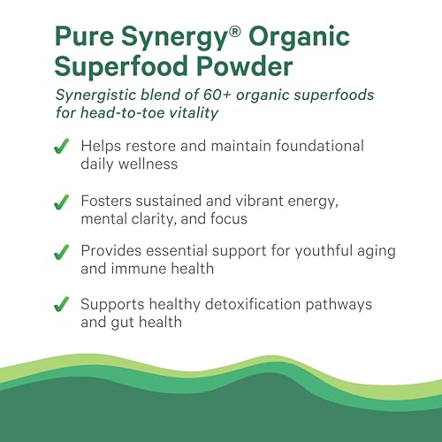PURE SYNERGY Organic Superfood Powder | Green Superfood Powder | Whole Food Supplement with Organic Greens, Spirulina and Mushrooms | for Energy, Healthy Aging, and Immune Health (12.5 oz)
