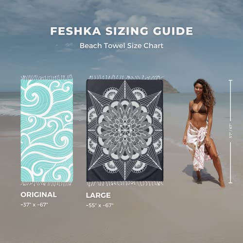 FESHKA Sand Free Turkish Beach Towel (37 x 67) Quick Dry Bath Towel, Oversized Beach Blanket, Lightweight for Travel - Made with 100% Organic Turkish Cotton - Wanderer (Black)