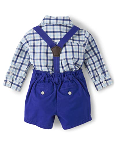 Gymboree,Long Sleeve Bodysuit and Chino Shorts Set,Plaid/Navy,0-3 Months