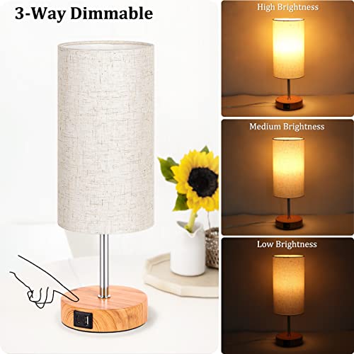 Dott Arts Table Lamp for Bedroom, 3-Color Bedside Lamps with Pull Chain, Bedroom Table Lamps for Nightstand,Small Lamp for Living Room, Bulb Included Grey Striped …