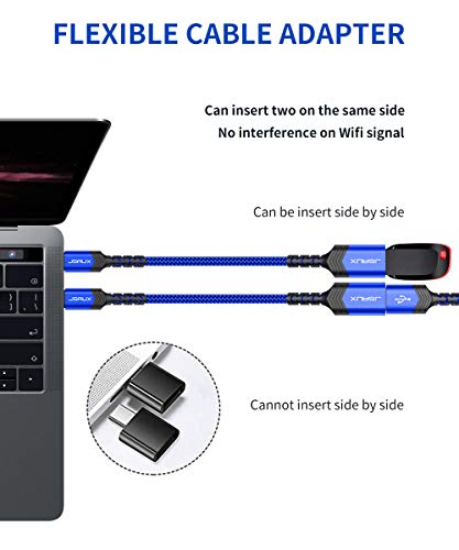 USB C to USB Adapter, JSAUX [0.5ft 2 Pack] Type C 3.0 OTG Cable On The Go Type C Male to USB A Female Adapter Compatible with MacBook Pro 2018 2017,Samsung Galaxy S20 S20+ Ultra S8 S9 Note 10 etc-Blue