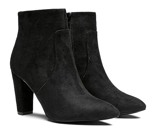 Vepose Women's 9633 Dress Stiletto Point Toe High Heel Ankle Boots, Black Suede, Size 6M US-with Side Zipper(CJY9633 Black 06)