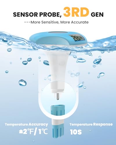 BALDR Pool Thermometer Floating Easy Read, IPX8 Waterproof, Solar Powered Digital Pool Thermometer with LCD Screen,Suitable for Swimming Pool/Hot Tub/Hot Spring/Aquarium (Blue)