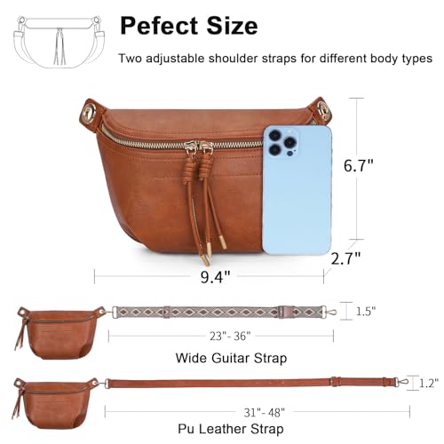 Fanny Pack Crossbody Bags for Women Vegan Leather Belt Bag Waist Pack Causal Chest Bum Bag With 2 Straps Nude Pink