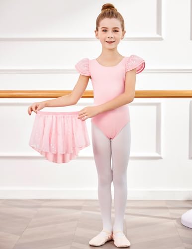 Zaclotre Girls Ballet Leotards with Removable High Low Skirt Toddler Ruffle Sleeve Hollow Back Dance Outfit Combo Hot Pink