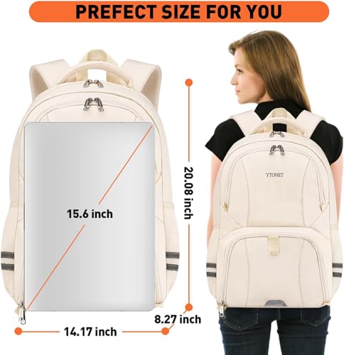 Ytonet Gym Backpack For Women Men, Travel Backpack With Shoe Compartment USB Charging Port, Sport Water Resistant Carry on Bag 15.6 Inch Laptop Backpack, Camping, Workout, Hiking, College, Beige