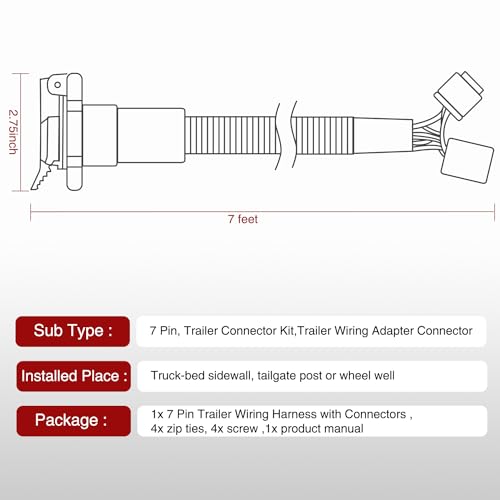 Nilight 4 Way Flat to 7 Way Round Blade Trailer Adapter Wiring Harness 4 Pin to 7 Pin Electrical Connector Wiring Plug Connector with Mounting Bracket for RV Truck Factory Tow Package