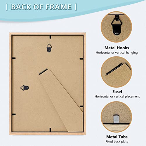 ATOBART 11x14 Picture Frame, OAK Wood Photo Frame 8x10 with Mat or 5x7 with 2 Mat with Perspex Glass for Vertical or Horizontal Tabletop Wall Display for Photo, Painting, Poster, Set of 2