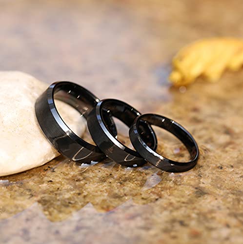 SHINYSO 6mm Mens Wedding Band Tungsten Carbide Ring Beveled Edges Brushed Black Comfort Fit Size 12