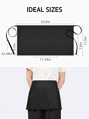 Syntus 1 Pack Server Aprons with 3 Pockets, Waterdrop Resistant Waitress Waiter Waist Apron, 11.5-inch Black