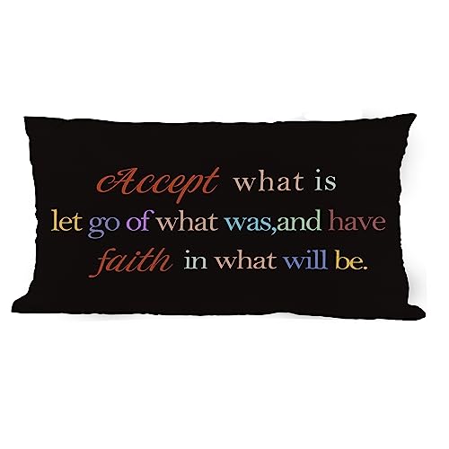 ZNGFON Accept What is Let Go Inspirational Quote Waist Lumbar Black Soft Throw Pillow Covers 18x18 Inch Inspirational Gifts