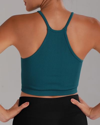 Sunzel Free to Be Tank, Ribbed Crop Tops for Women Summer Tank Tops Cute No pad Racerback Camisole Cropped Workout Gym Yoga Classic Blue Lilac(2pcs) M
