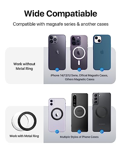 [2024 Newest] Magnetic Phone Grip with 360° Rotate Ring [Dual-Sided Strongest Magnet] Phone Ring Holder Compatible with MagSafe iPhone 15 Pro Max 14 13 12 Samsung LG etc, Gym Buddy, Black