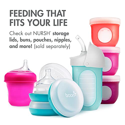 Boon Nursh Reusable Silicone Baby Bottles with Collapsible Silicone Pouch Design - Everyday Baby Essentials - Stage 2 Medium Flow Baby Bottles - Gray - 8 Oz - 3 Count