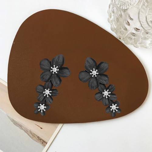 Just Follow Three Layer Flower Earrings for Women Boho Statement Flower Earrings Bohemian Flower Dangle Earrings Flower Jewelry Gift (Black)