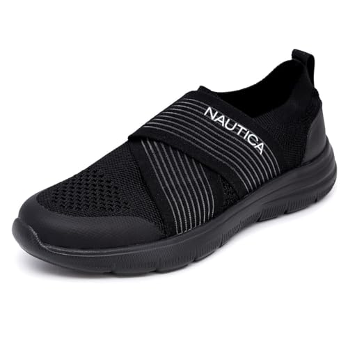 Nautica Women's Fashion Sneaker Slip-On Running Shoe Casual Walking Tennis Trainers Allyanna-Black Mono-6.5