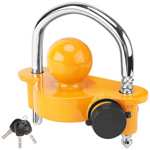 Turnart Trailer Lock, Hitch Lock, Trailer Hitch Lock, Trailer Coupler Lock, Trailer Tongue Lock, Adjustable, Heavy-Duty Steel, Universal Size Fits 1-7/8", 2", and 2-5/16" Couplers (Yellow-A)