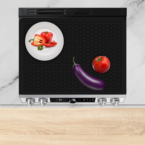 Stove Top Covers for Electric Stove - 28 x 20 - Food Grade Silicone Glass Stove Top Cover Protector for Kitchen All Kinds of Tableware Drying Mats (Black)