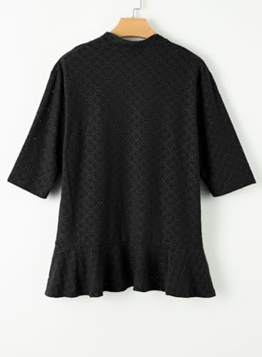 Sidefeel Lightweight Summer Cardigan for Women Spring Fashion 2024 Knit Ruffle Half Sleeve Kimono Cardigans Sweaters Black Small