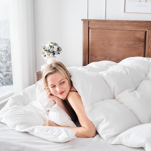 DownAero™ Goose Down Comforter 100% Egyptian Sateen Cotton, 900 Fill Power Medium Warmth for All Season Twin Duvet Insert, Hotel Collection White