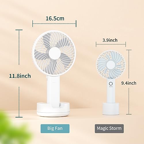 HandFan 6 Inch Handheld Fan 4400mAh Battery Operated Fan 6 Settings Personal Desktop Fan with 5-34H Working Time Removable Base Strong Airflow (A-White)