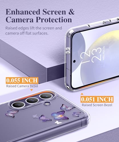 GVIEWIN for Samsung Galaxy S24 Plus Case with Screen Protector+Camera Lens Protector, Clear Stylish Floral Pattern Slim Protective S24+ Plus Cover for Women 6.7" (Twinkle Clear)