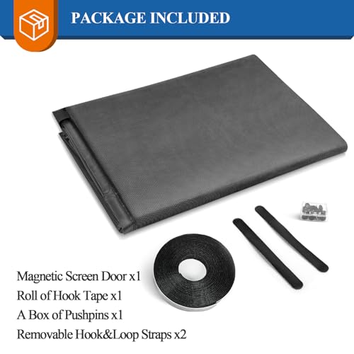 MAGZO Magnetic Screen Door, Fits Door Size 72'' x 80'', Center Opening, Upgraded Polyester with Strengthened Magnets, Auto-Close, Temporary Mesh for Sliding Glass Patio/French/Double/Large Doors, Grey