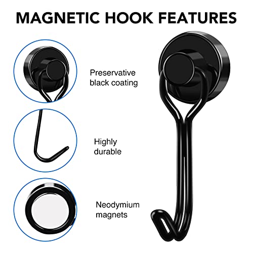 LOVIMAG Magnetic Hooks, Strong Magnetic Hooks for Refrigerator, 25LBS Black Swivel Neodymium Magnets with Hooks for Fridge, Cruise Cabins, Grill, Metal Door, Kitchen, Locker, Office etc-1 Pack