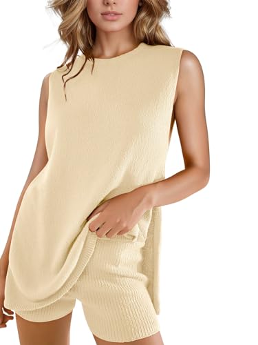 Imily Bela Womens Summer Sweater Sets Sleeveless Knit Tank Tops Matching Shorts 2 Piece Beach Vacation Outfits