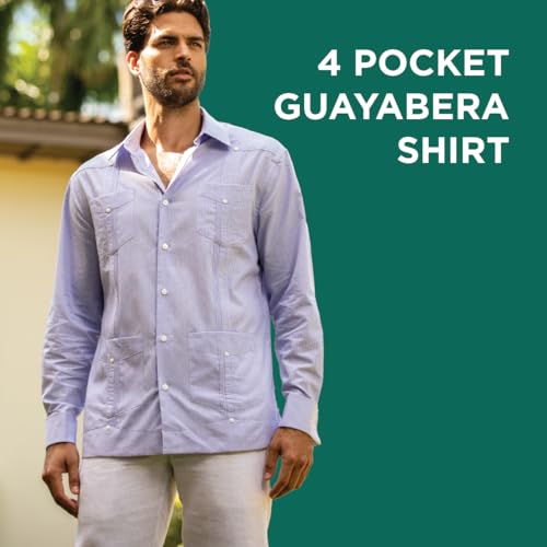 Cubavera Men's Regular 100% Linen Four-Pocket Long Sleeve Button Down Guayabera Shirt (Size Small-5X Big & Tall), Bright White, Medium