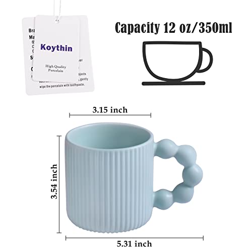 Koythin Ceramic Coffee Mug, Cute Creative Vertical Cup Body Gourd Handle Design for Office and Home, Dishwasher and Microwave Safe, 12 oz/350 ml for Latte Tea Milk (Light Blue)