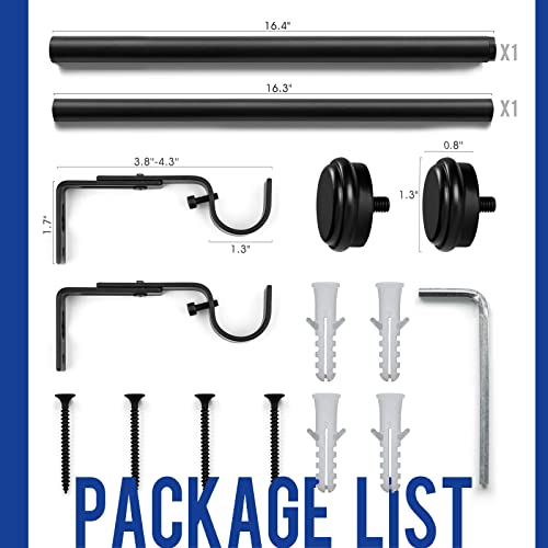 Zeerobee Curtain Rods for Windows 16 to 28, 1 Inch Black Curtain Rod Set, Heavy Duty Adjustable Drapery Rods, Modern Indoor/Outdoor Curtain Rod for Bedroom, Living Room, Patio, Farmhouse, 16"-28"