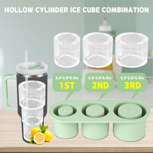 coxiecc Silicone Ice Cube Tray for Stanley Cup & Other Tumbler, 3 Pcs Cylinder Ice Mold for Freezer,With Lid and Bin, Easy Fill and Release for Chilling Whiskey, Cocktails,Drinks,Coffee -1Pack Black